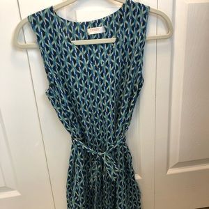 Blue/green geometric pattern light polyester dress